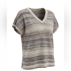 J JILL ADULT BLOUSE TAN GRAY/BLACK BLEND SIZE M PETITE. WOMENS
